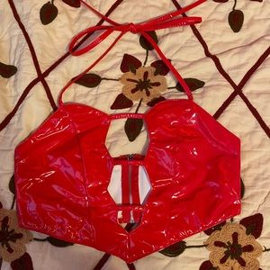Red leather halter top